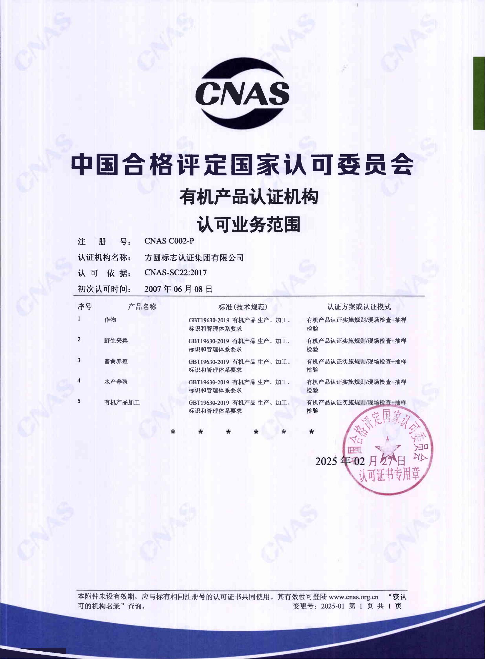 认证机构认可证书（中文）